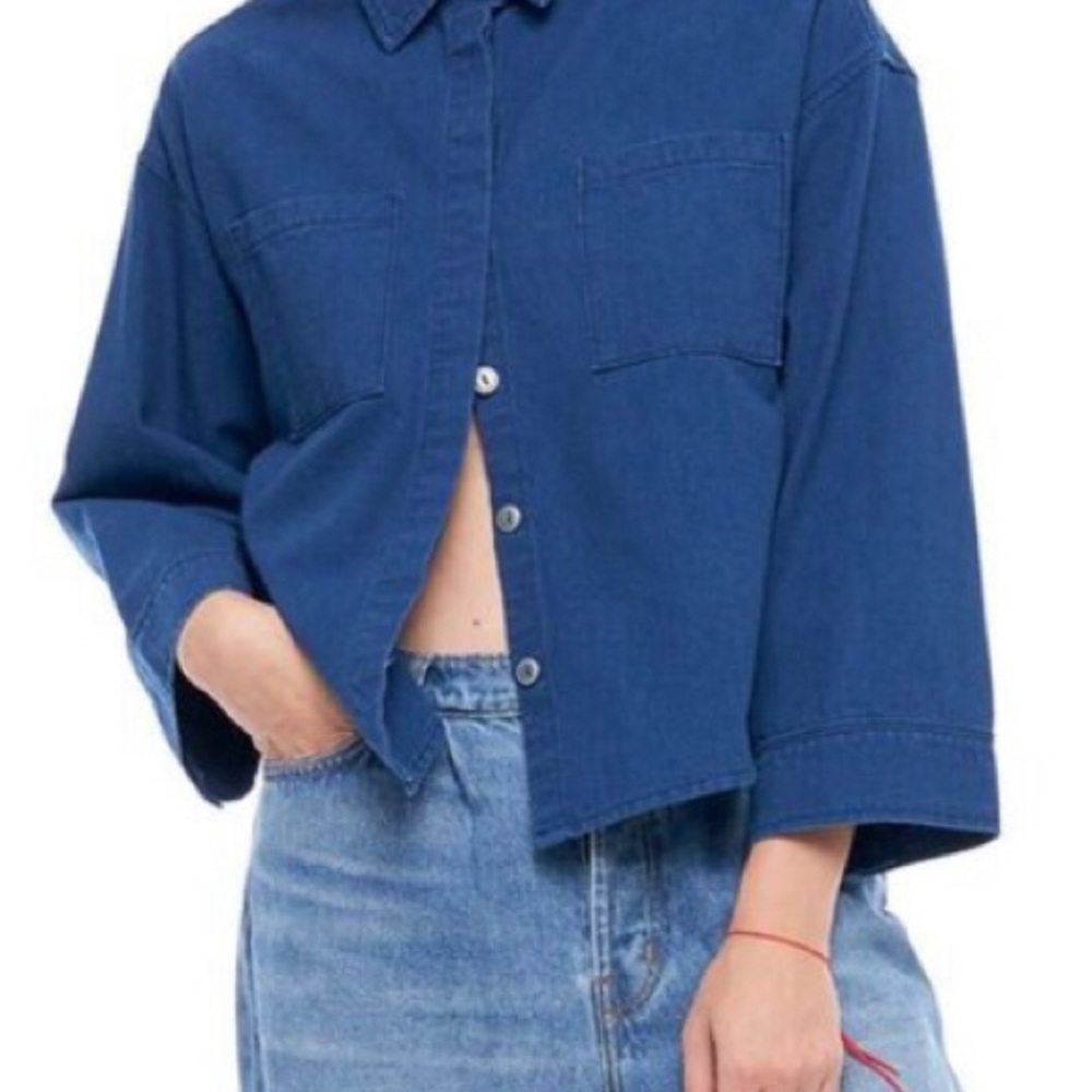 Sandrine Rose Denim (Indigo) Double Pocket High-low /Button-Up Shirt- XS- NWT